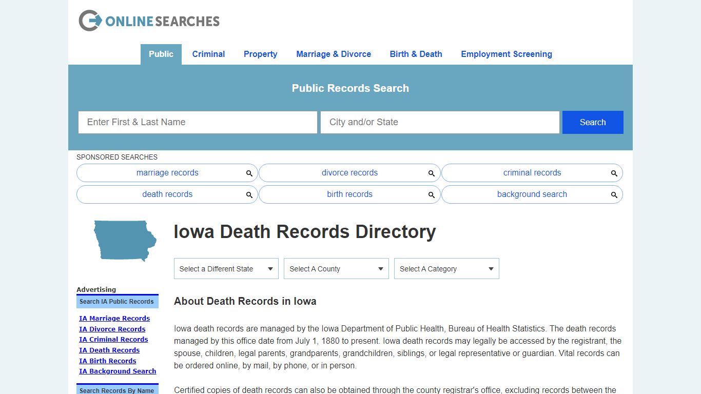 Iowa Death Records Search Directory